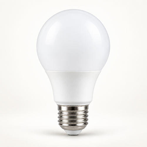 Everyday Bright 9W LED bulb on a warm-white studio background